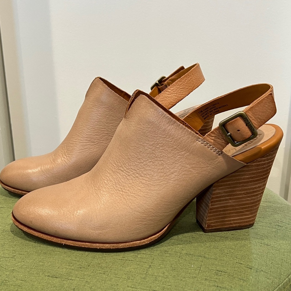 EUC Kork-Ease Janelle Taupe Full Grain Leather Sling Back Heel